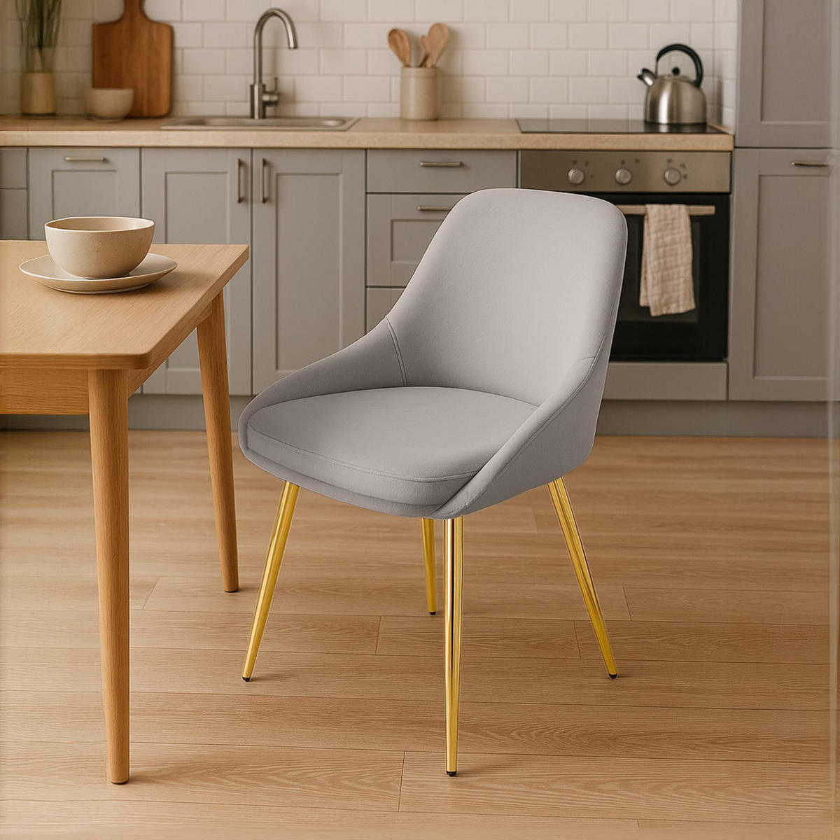 STUHL Samt Grau - Goldfarben/Grau, Textil (50/86/53cm) - CLP