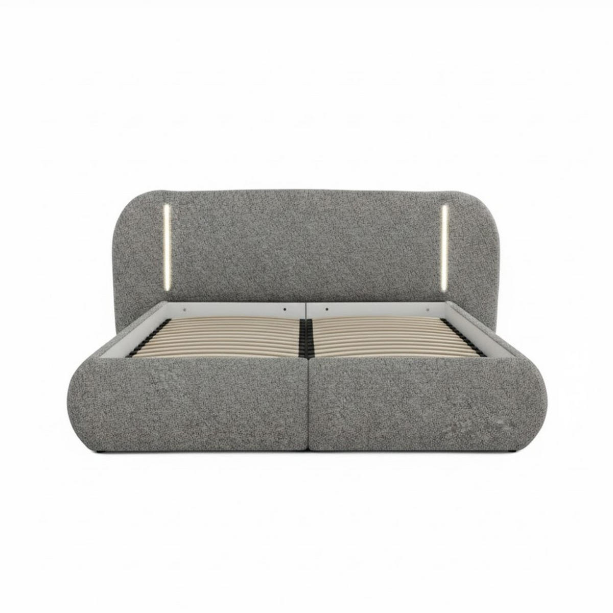 POLSTERBETT Corfu mit LED-Beleuchtung, mit Bettkasten, rundliche Formen, 140x200, Grau - Grau, Textil/Metall (140/200cm) - Beautysofa