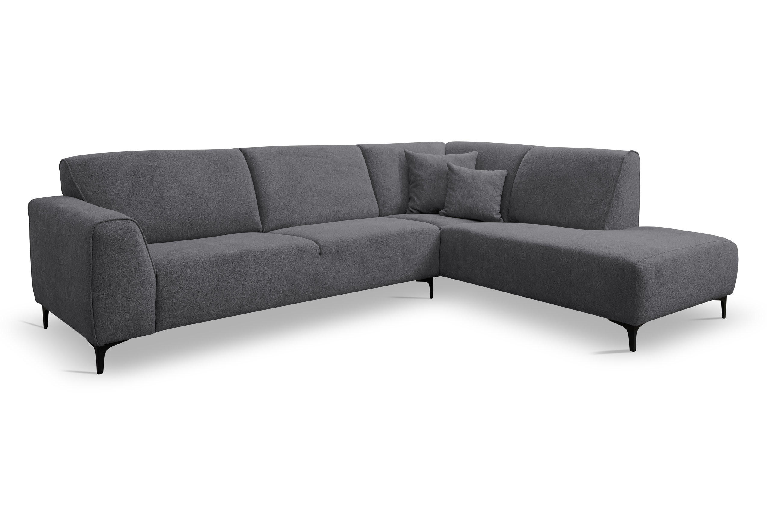 ECKSOFA Mula in L-Form, Coach Farbe: Grau, Velourstoff, Ottomane Rechts - Grau, Textil (274/210cm) - VENASI MÖBEL