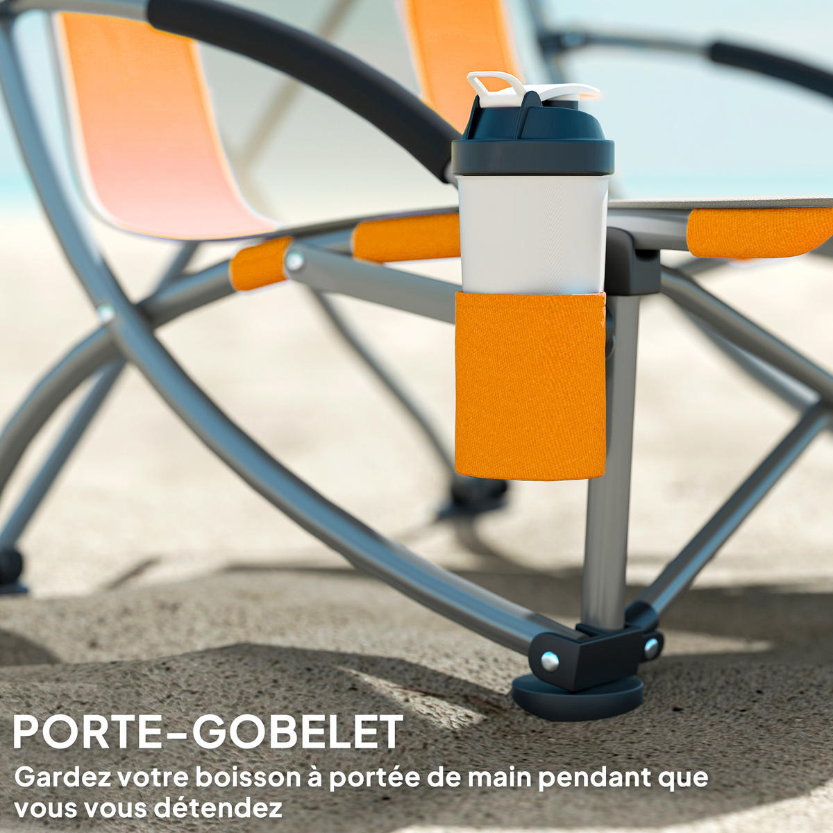 GARTENKLAPPSESSEL DE-15694 2er-Set mit Getränkehalter Orange - Orange, Metall (58/79/70cm) - ComfortXL