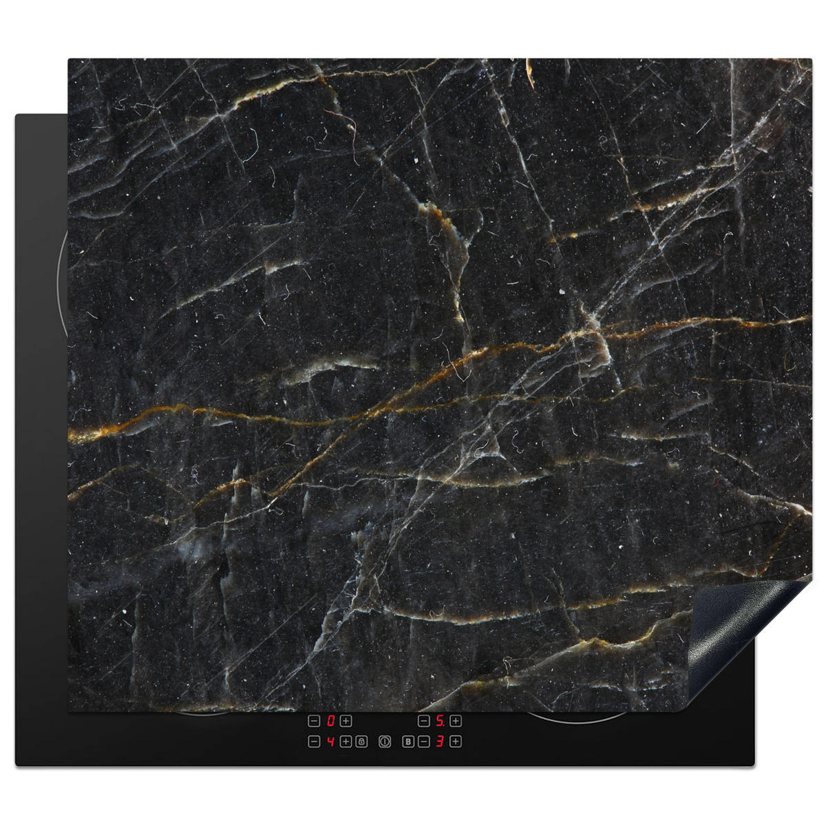 HERDABDECKPLATTE Marmor - Schwarz - Gold - Grau - Marmorstruktur 60x52 cm - Goldfarben, Kunststoff (60/0.2/52cm) - MuchoWow
