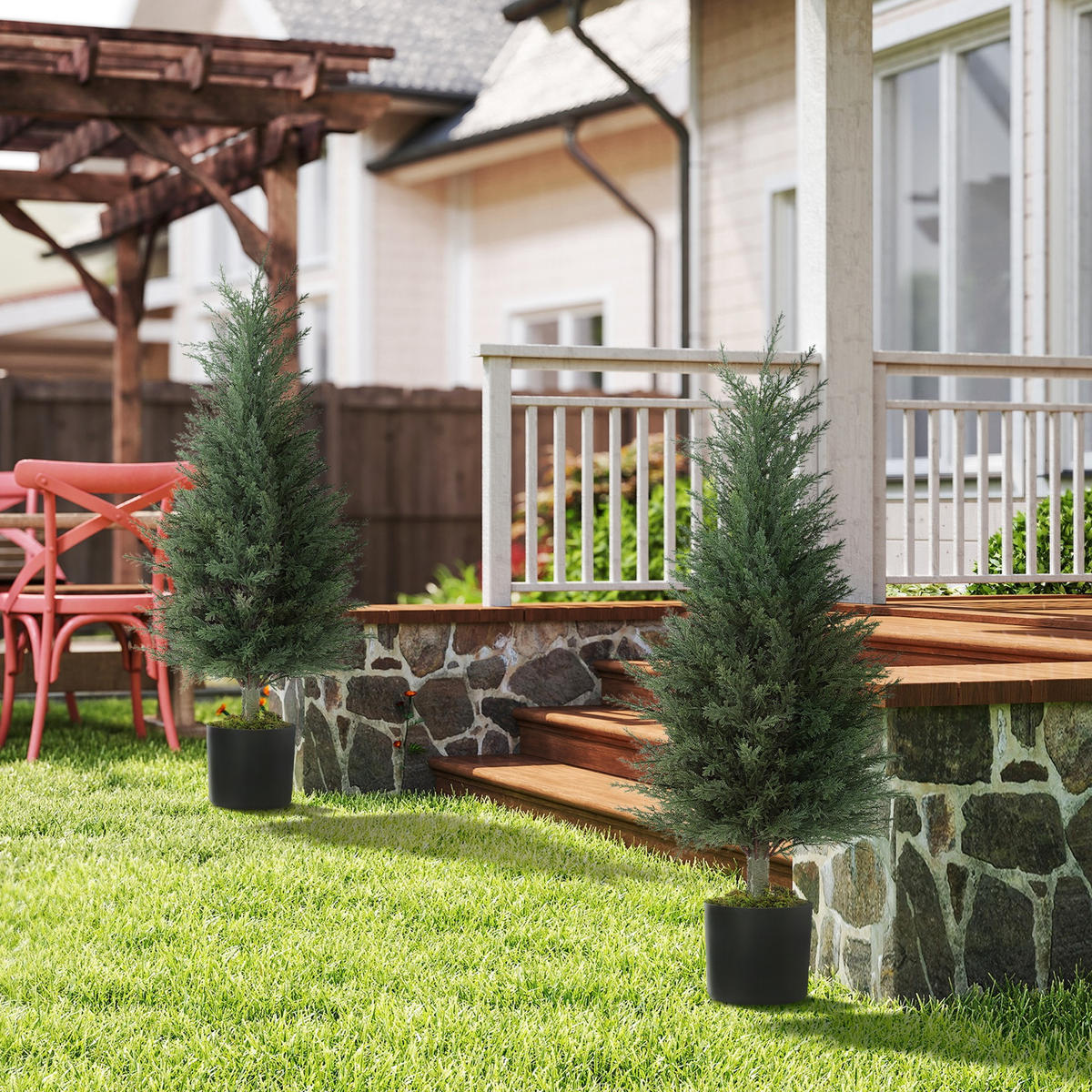 KÜNSTLICHE-ZYPRESSE UV-beständig 90cm 2er Set - Schwarz/Grün, Kunststoff (90cm) - HOMCOM