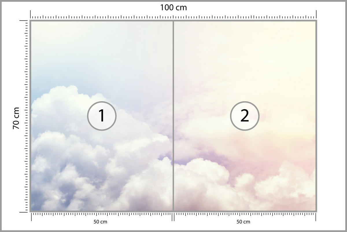 FOTOTAPETE für Schlafzimmer Blau Rosa Himmel Wolken 100x70 - Blau/Beige, Papier (100/70cm) - Muralo