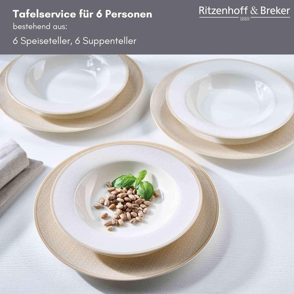 TAFELSERVICE Geo beige 12-tlg. - Beige, Keramik (18/28/28cm) - Ritzenhoff Breker