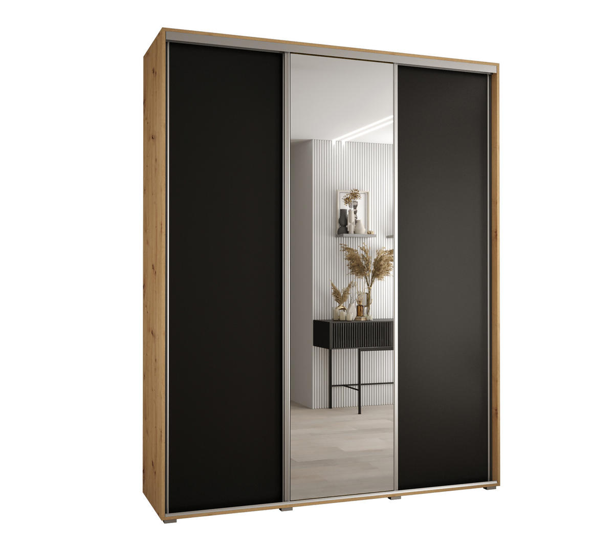 SCHWEBETÜRENSCHRANK 235,2/190/45 3-türig - Silberfarben/Schwarz, Holz/Metall (190/235/45cm) - Abiks Möbel