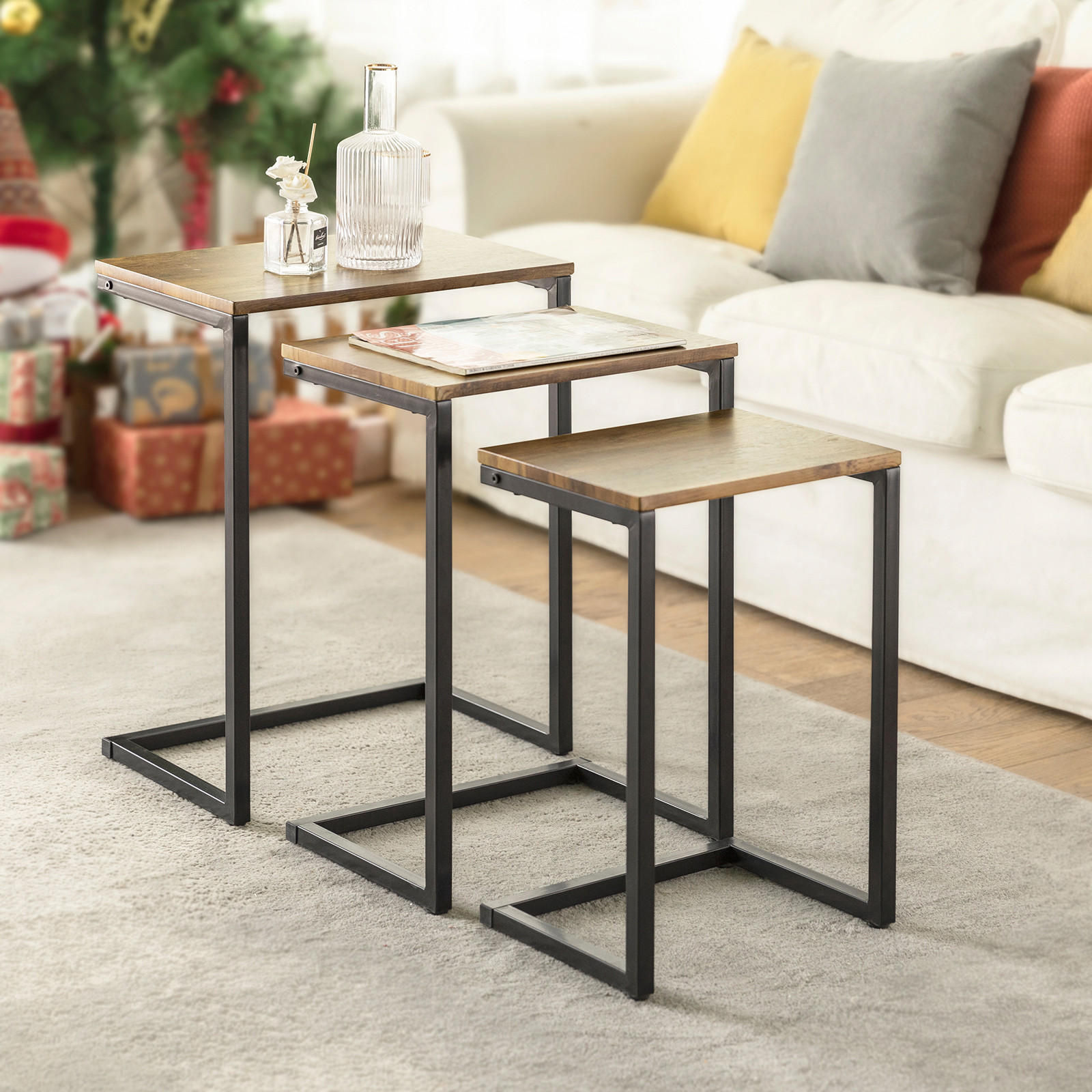 COUCHTISCH 3er Set Braun - Naturfarben, Holzwerkstoff (30/46/61cm) - SoBuy