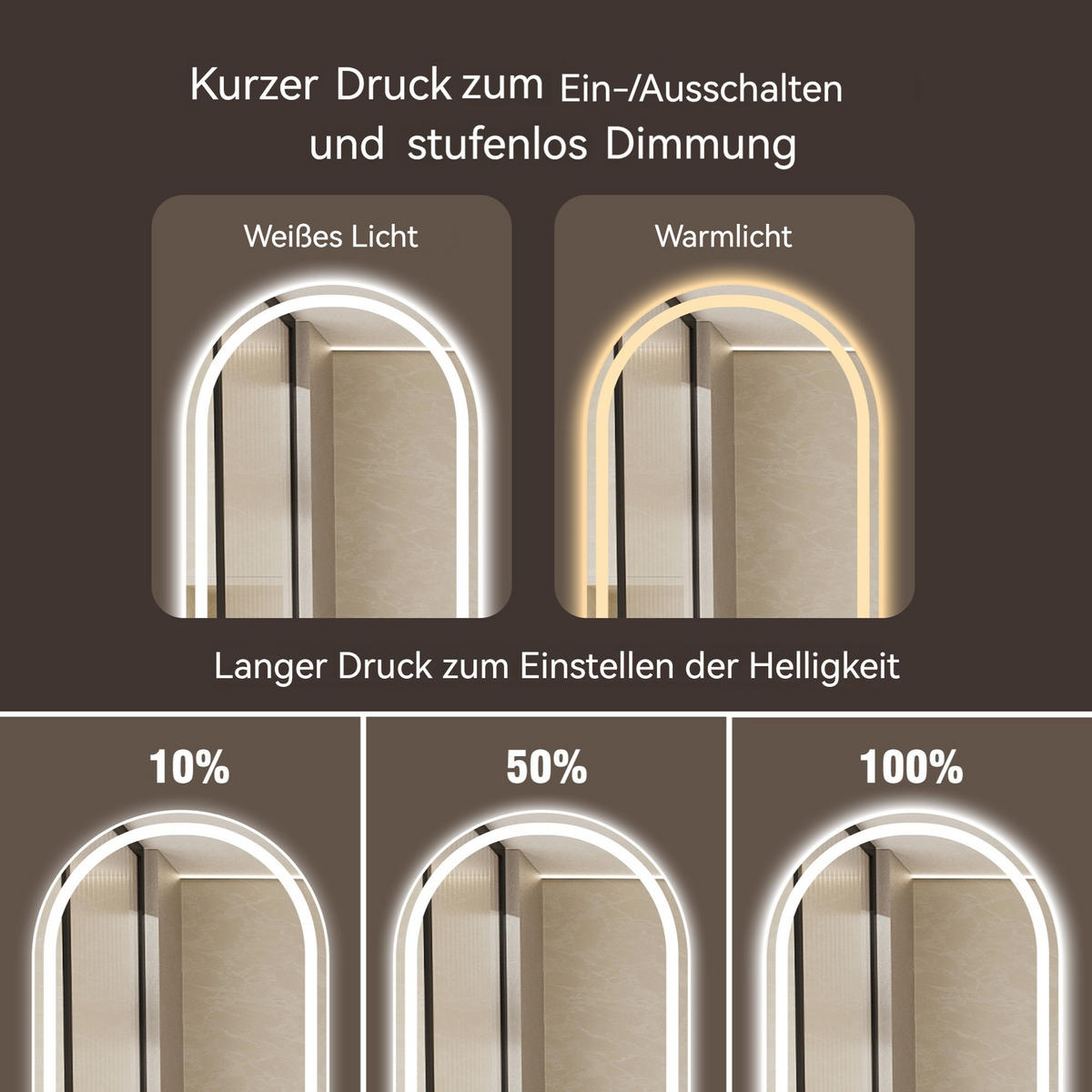 LED Badezimmerspiegel 60x100x3cm Silber,3 Lichtfarben dimmbar mit Entspiegelungsfunktion - Silberfarben, Glas (3/100/60cm) - Modfu