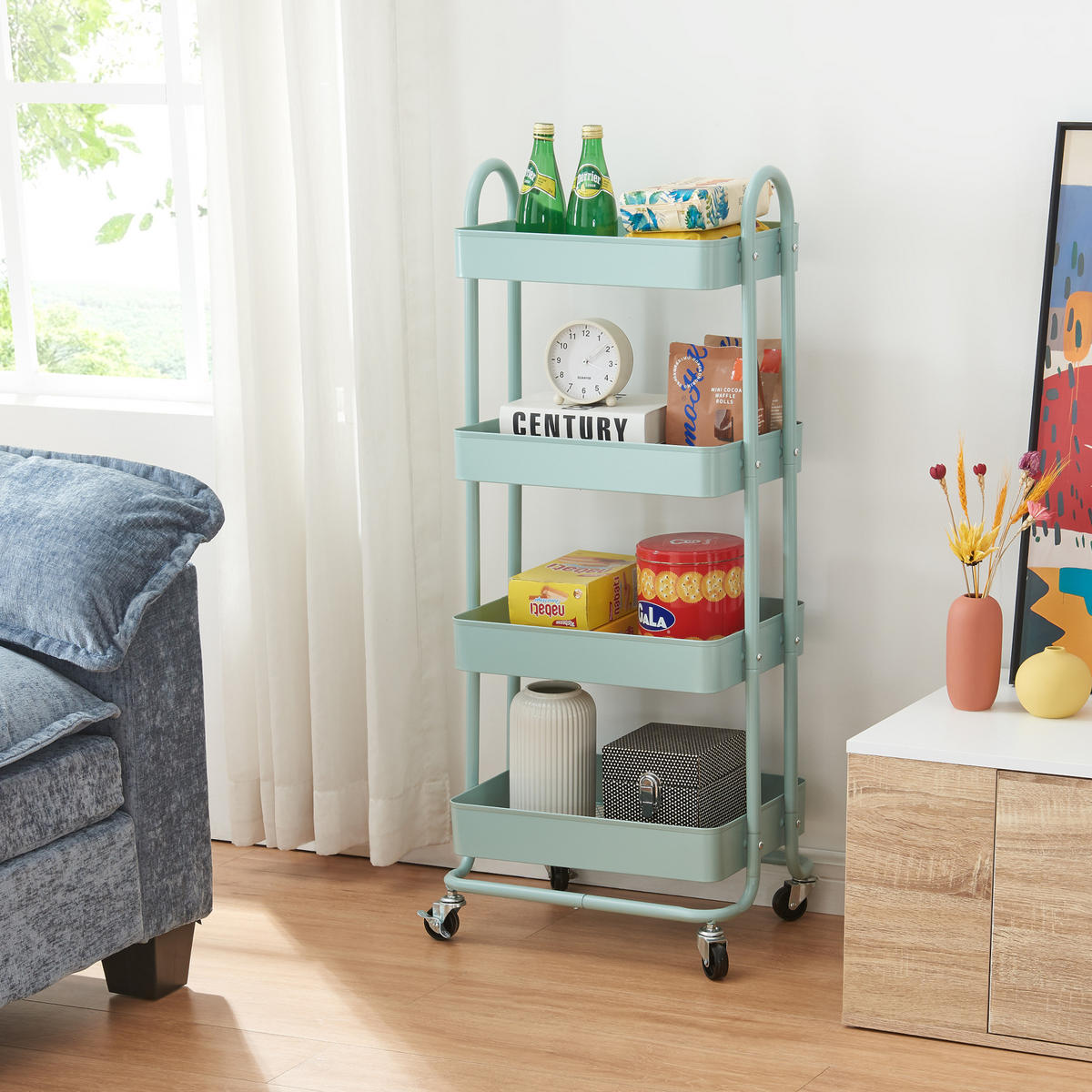 SERVIERWAGEN Pyhäntä - Mintgrün, Metall (46/103.5/35cm) - [en.casa]