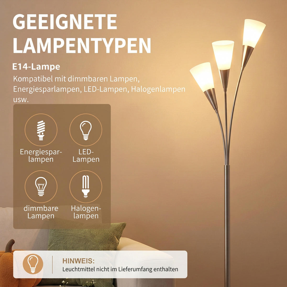 STEHLAMPE Glas Silber - Silberfarben, Glas (26/26/166cm) - HOMCOM