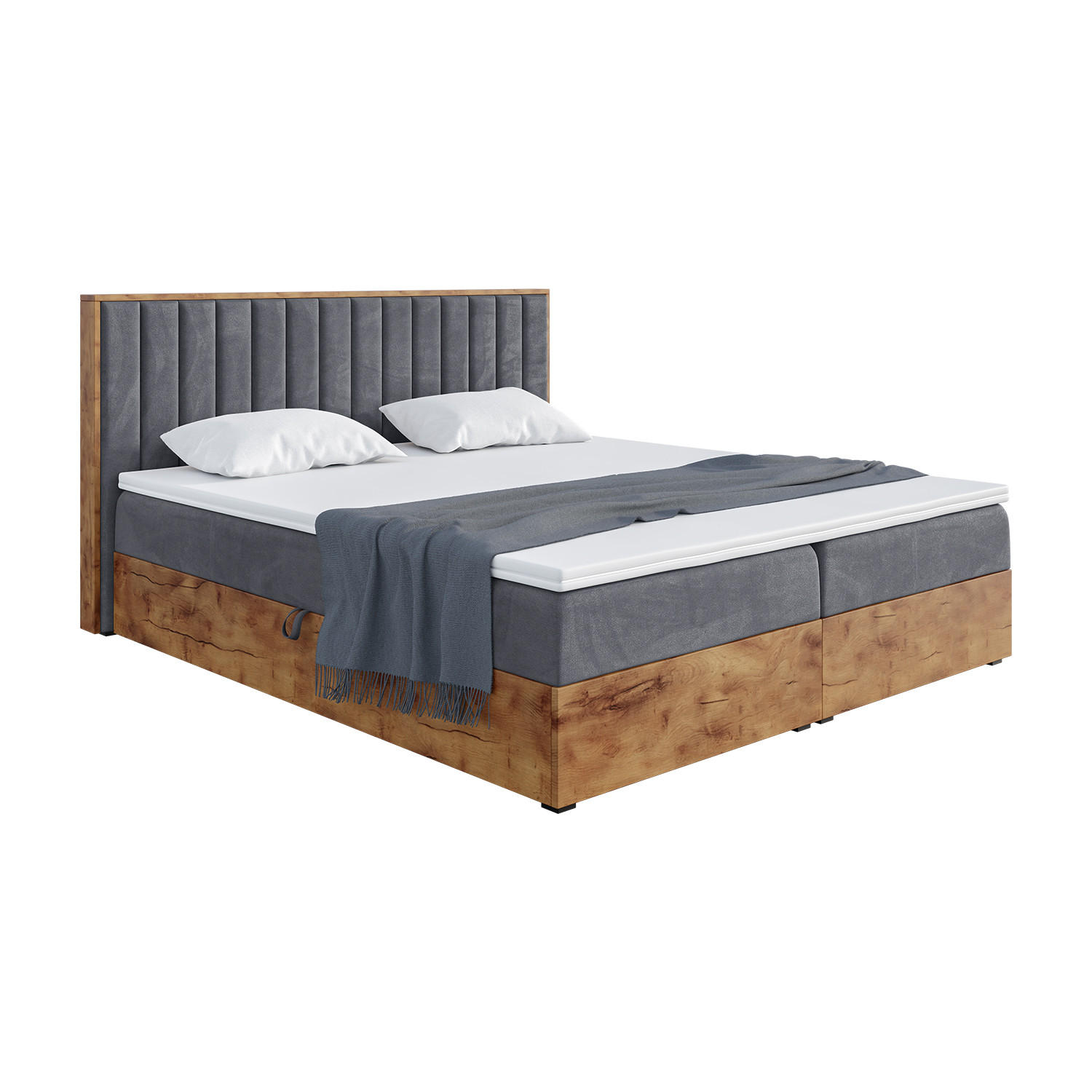 Meblini Boxbett Dunkelgrau 140x200 cm