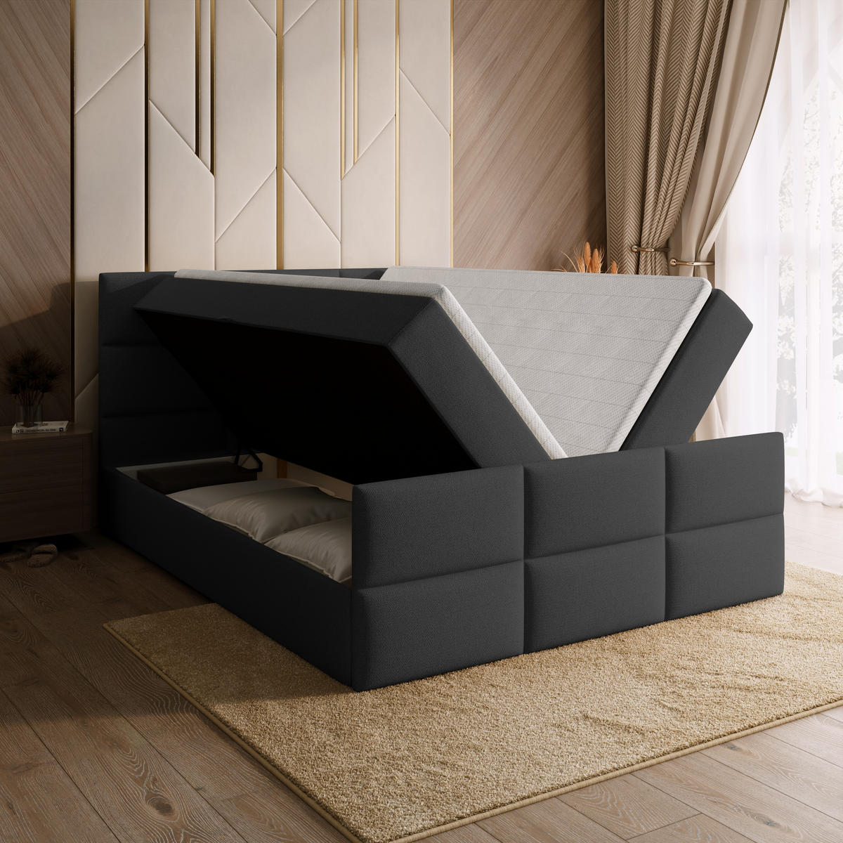 BOXSPRINGBETT Boston Duo Mit Bettkasten, Topper und Matratze Graphit Cosmic 101 160x200 cm - Graphitfarben/Schwarz, Textil (160/200cm) - Bromarkt