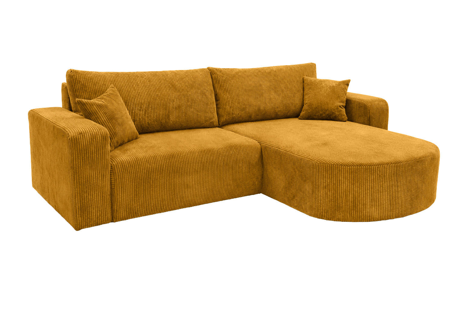 ECKSOFA Mit Schlaffunktion, Cordstoff Poso, Senffarbe, Rechts, ROUND ONE - Gelb, Holz (244/175cm) - Kaiser Möbel