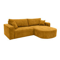 ECKSOFA Mit Schlaffunktion, Cordstoff Poso, Senffarbe, Rechts, ROUND ONE - Gelb, Holz (244/175cm) - Kaiser Möbel