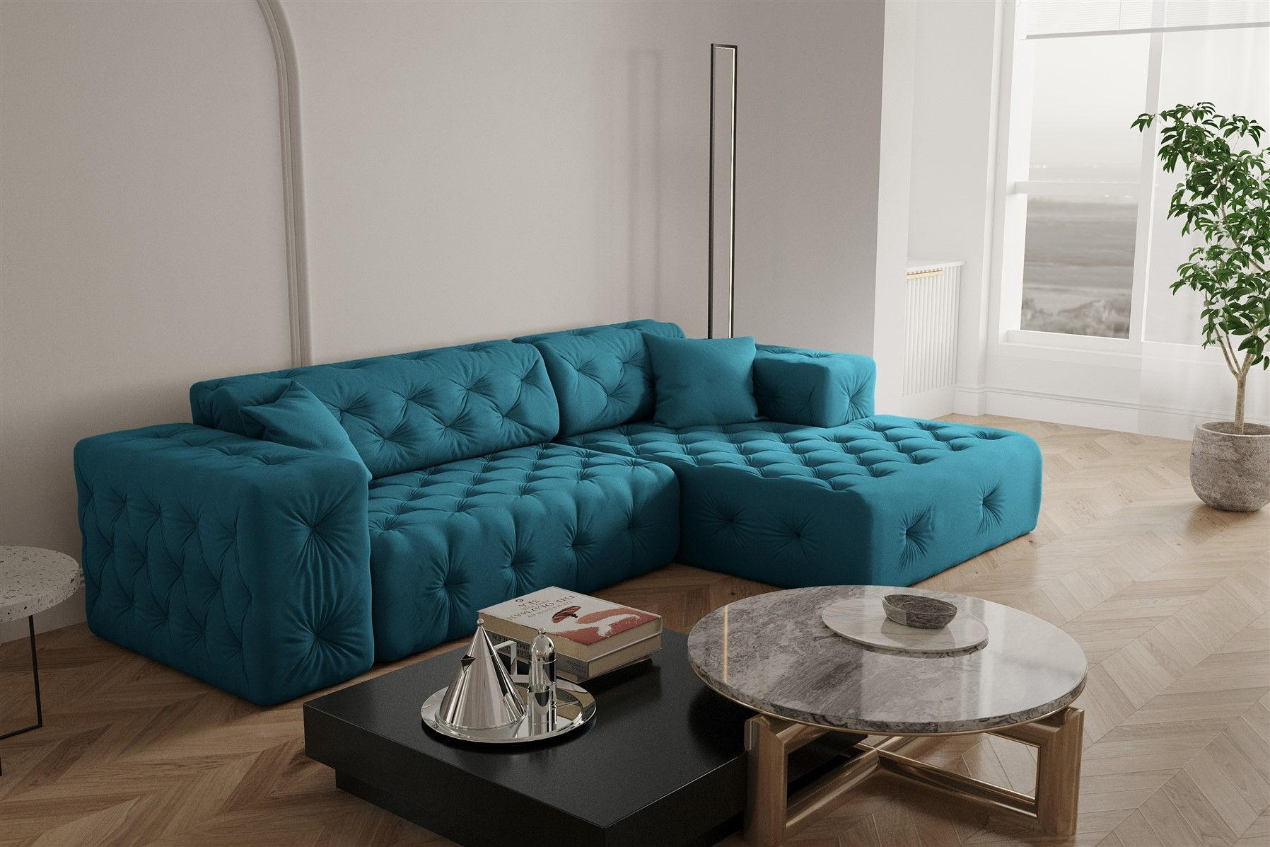 ECKSOFA Chantal - Blau, Holzwerkstoff/Textil (266/171cm) - Fun Möbel
