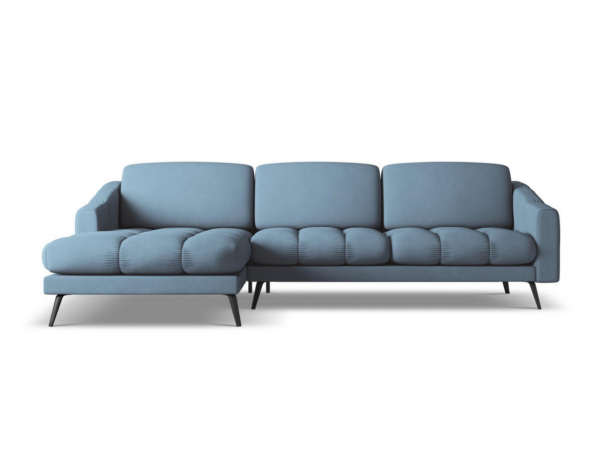 ECKSOFA Links Chenille Stoff Blau - Blau/Blaugrau, Textil/Metall (160/264cm) - Makamii