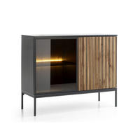KOMMODE Lagos 104 cm mit Beleuchtung Schwarz und Wotan Eiche - Eiche Wotan/Schwarz, Holzwerkstoff/Metall (104/83/39cm) - Ravio