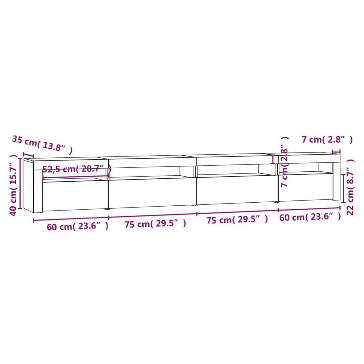 TV-SCHRANK Mit Led-Leuchten Weiss 270/35/40 Cm - Weiß, Holzwerkstoff (270/40/35cm) - vidaXL