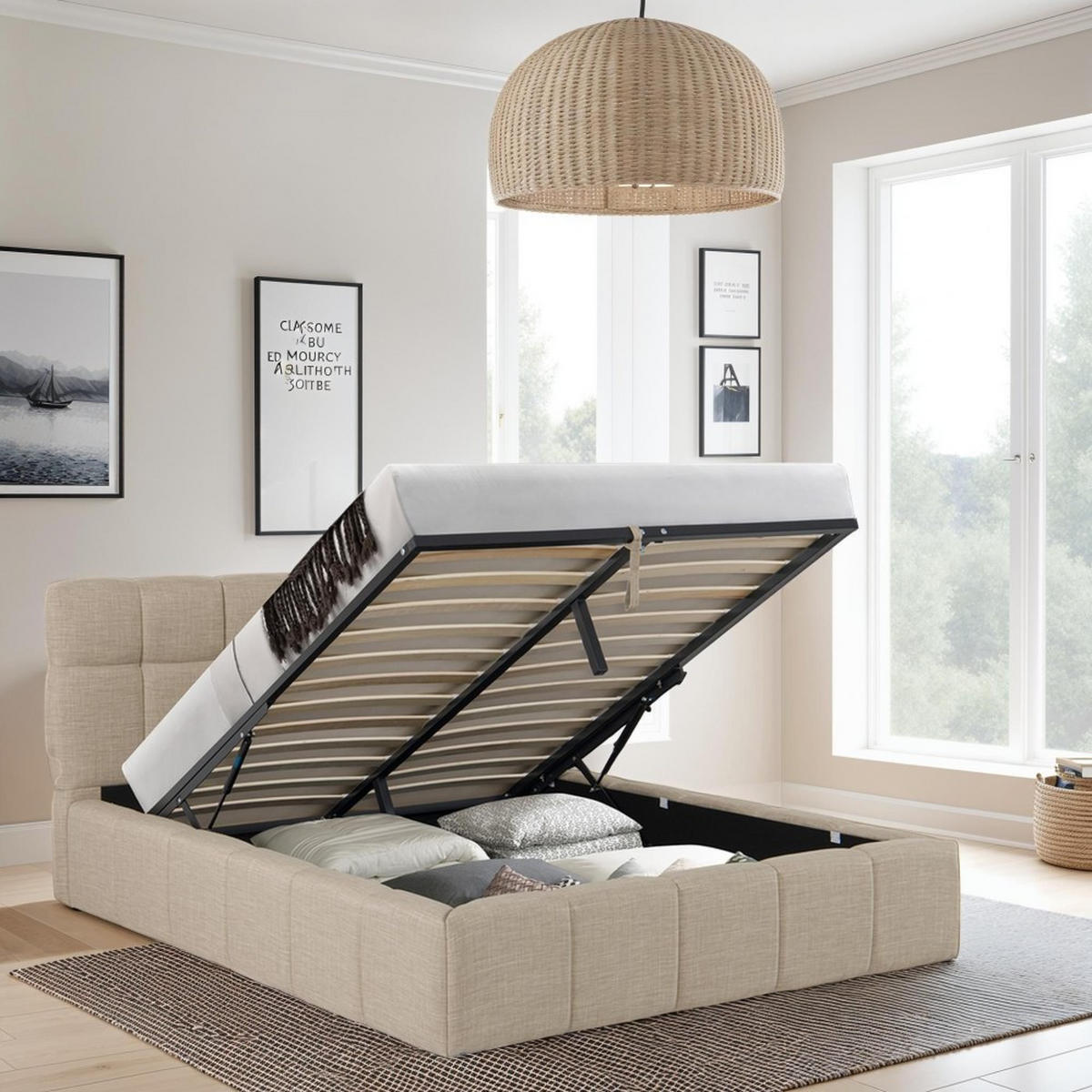 BETT ELIAS / 160x200 cm mit Bettkasten, Beige - Beige, Holzwerkstoff (160/200cm) - Weber Industries