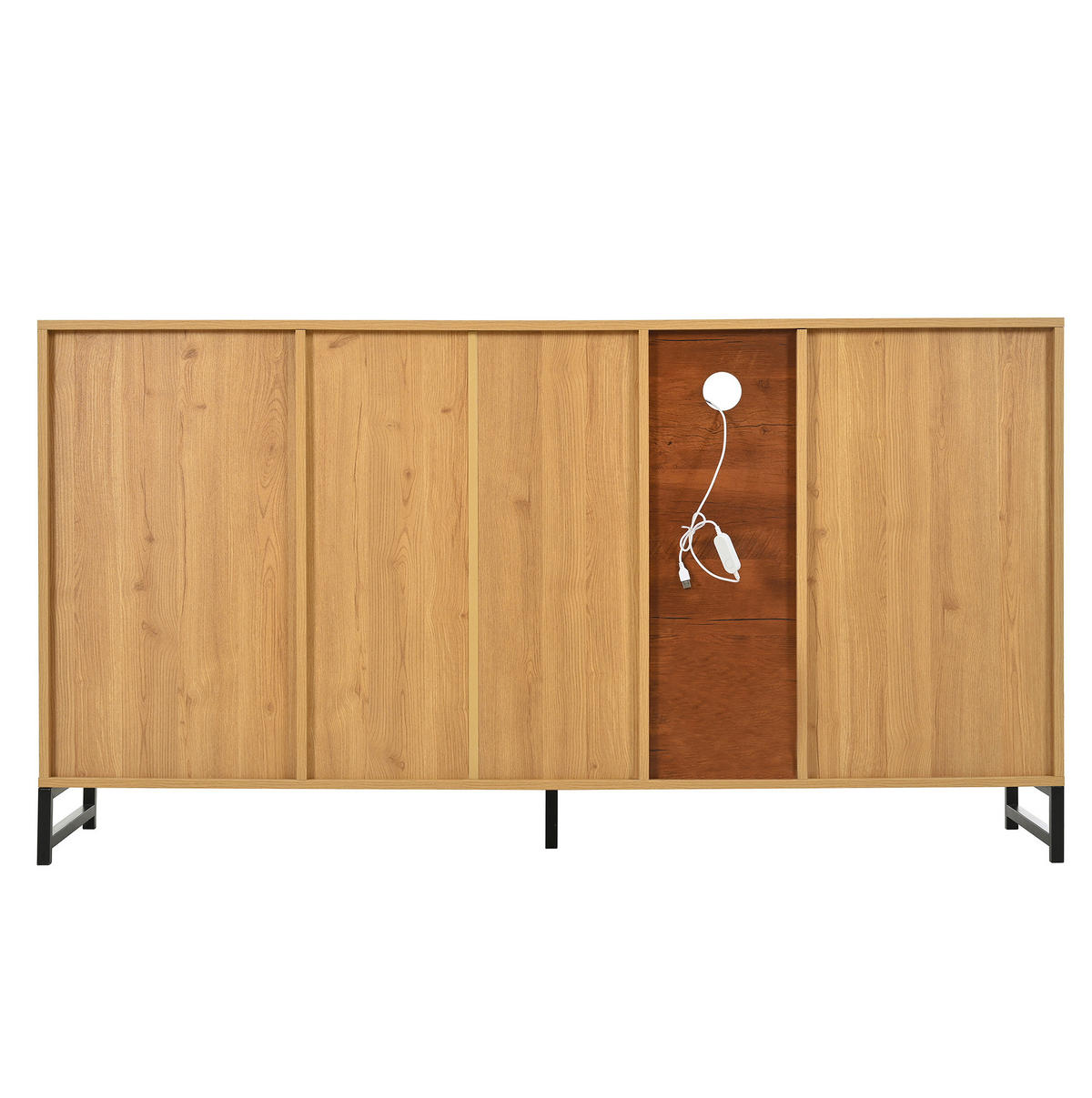 SIDEBOARD 160/40/85 cm in Natur mit LED-Beleuchtung und Glaselementen - Naturfarben, Holzwerkstoff (160/85/40cm) - Flora Grace