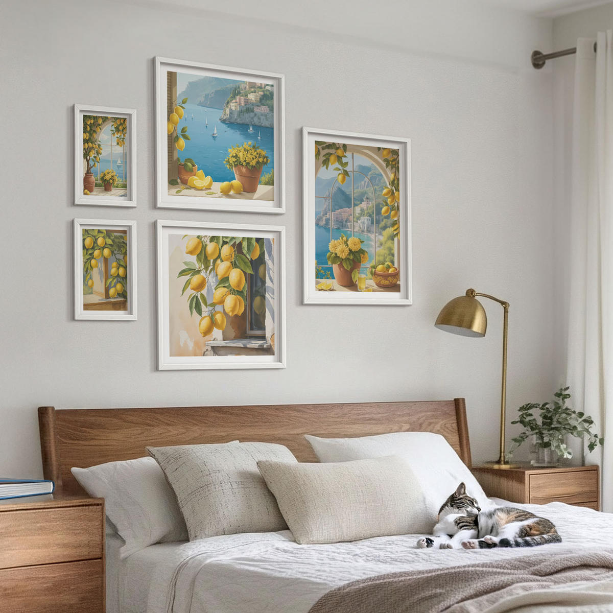 BILDER SET 5er Set - 50x50 cm & 20x30 cm & 40x60 cm Weißer Rahmen - Meerblick, italienische Zitronen - Weiß, Kunststoff (40/60cm) - TULUP