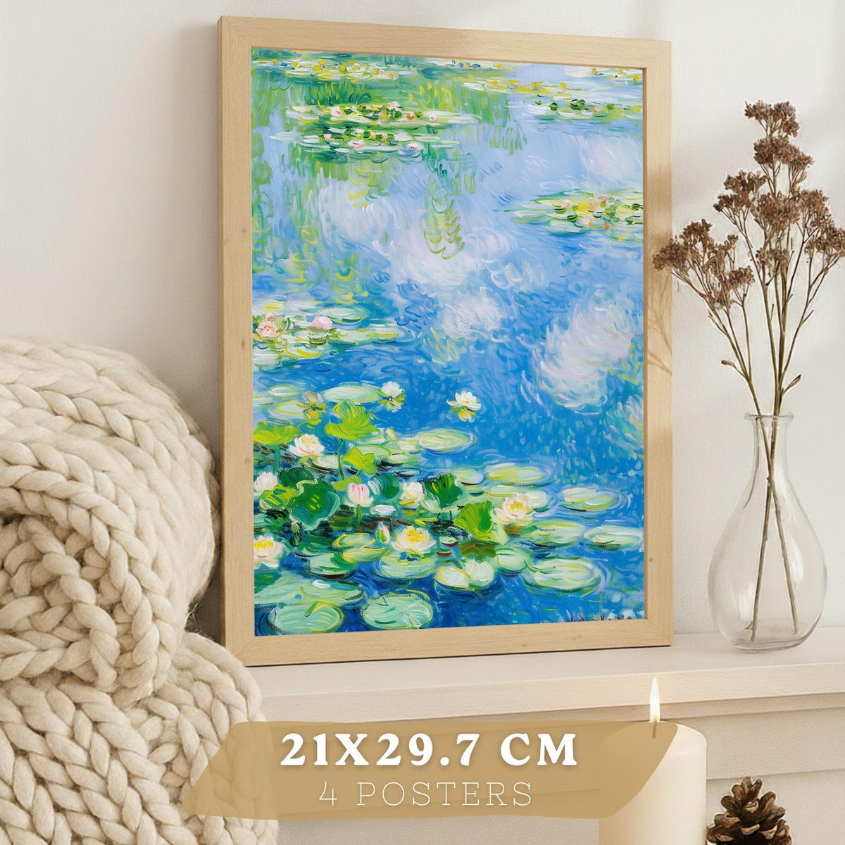 PLAKAT Sada 4 Pole A3 Lehký dřevěný rám - béžová, papír (29.7/1/42cm) - Nacnic
