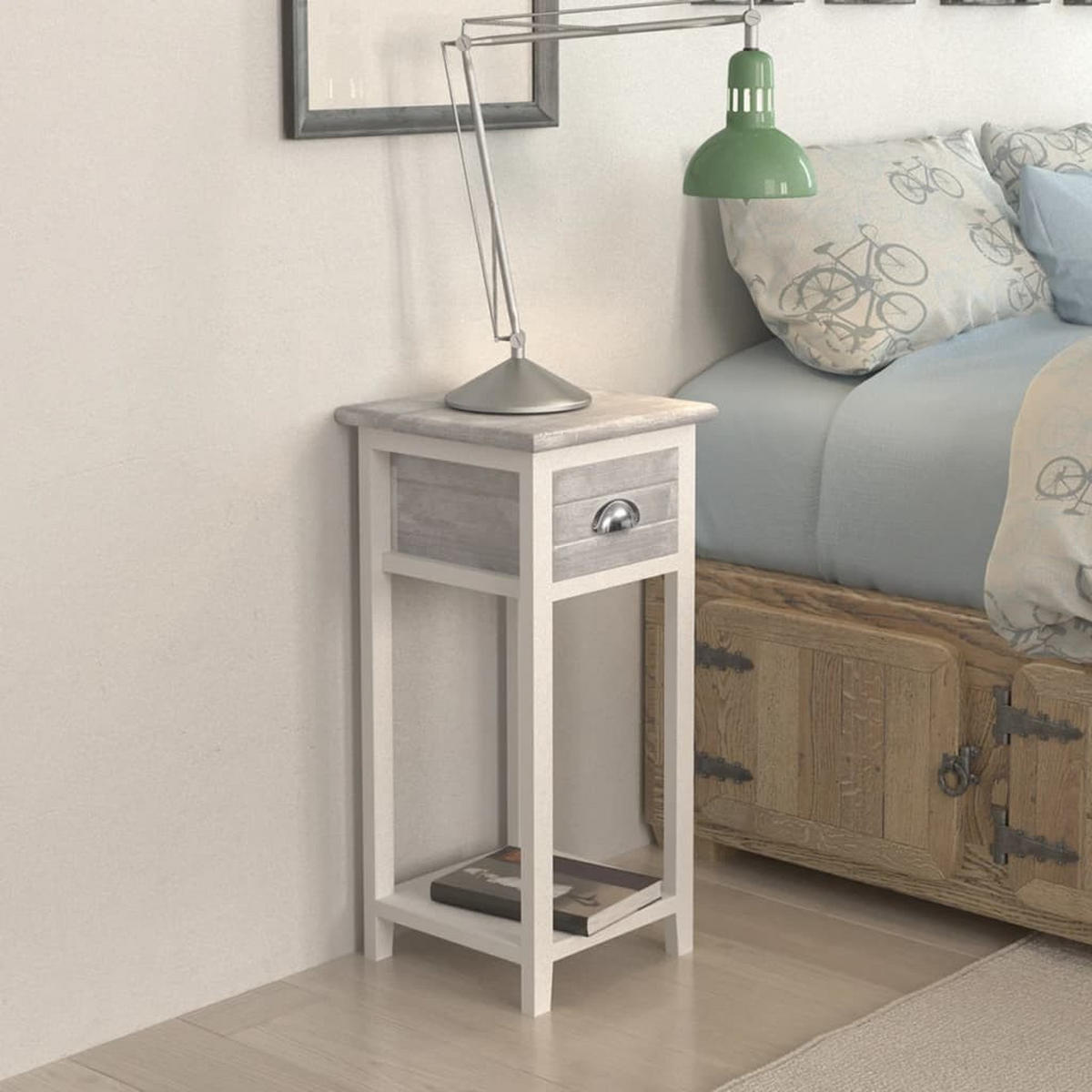 NACHTTISCH mit 1 Schublade 30/30/63 cm in Grau,Weiß - Schwarz/Weiß, Holz (30/63/30cm) - vidaXL