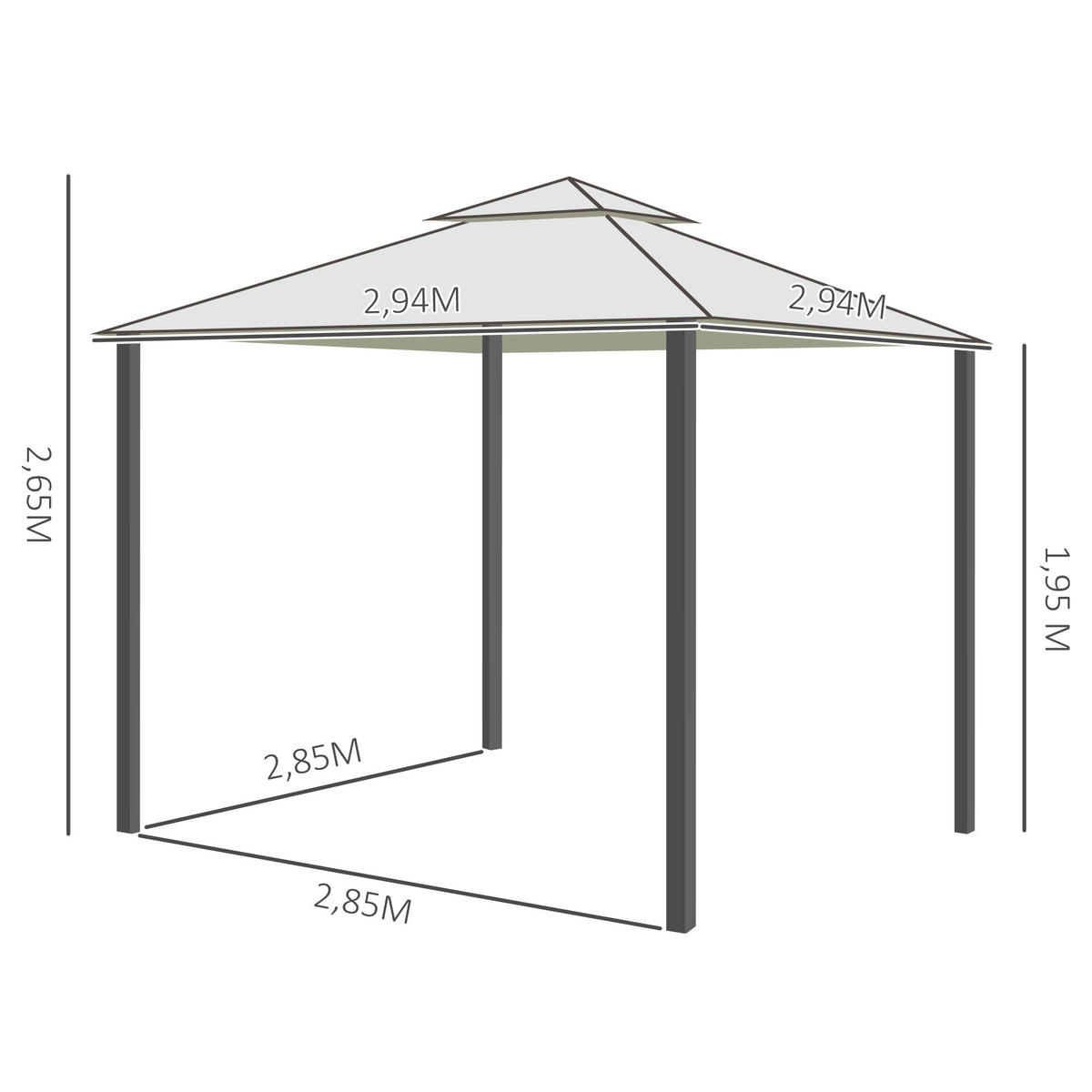 GARTENPAVILLON 3x3 m mit 4 Seitenwänden cremeweiß - Beige, Metall (294/265/294cm) - ComfortXL