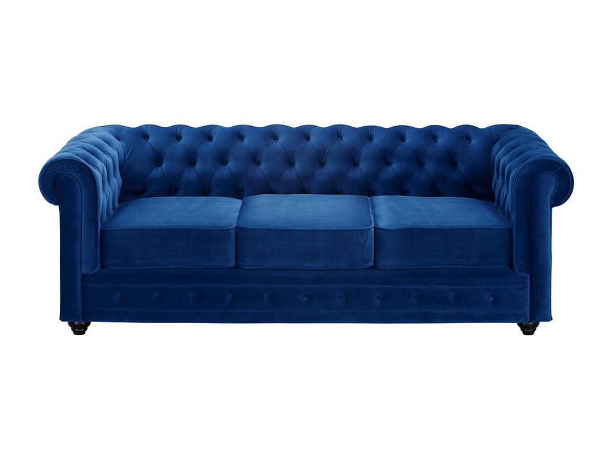 COUCHGARNITUR 3+1+1 - Samt - Dunkelblau - CHESTERFIELD - Blau, Textil (88/72/205cm) - Vente-Unique