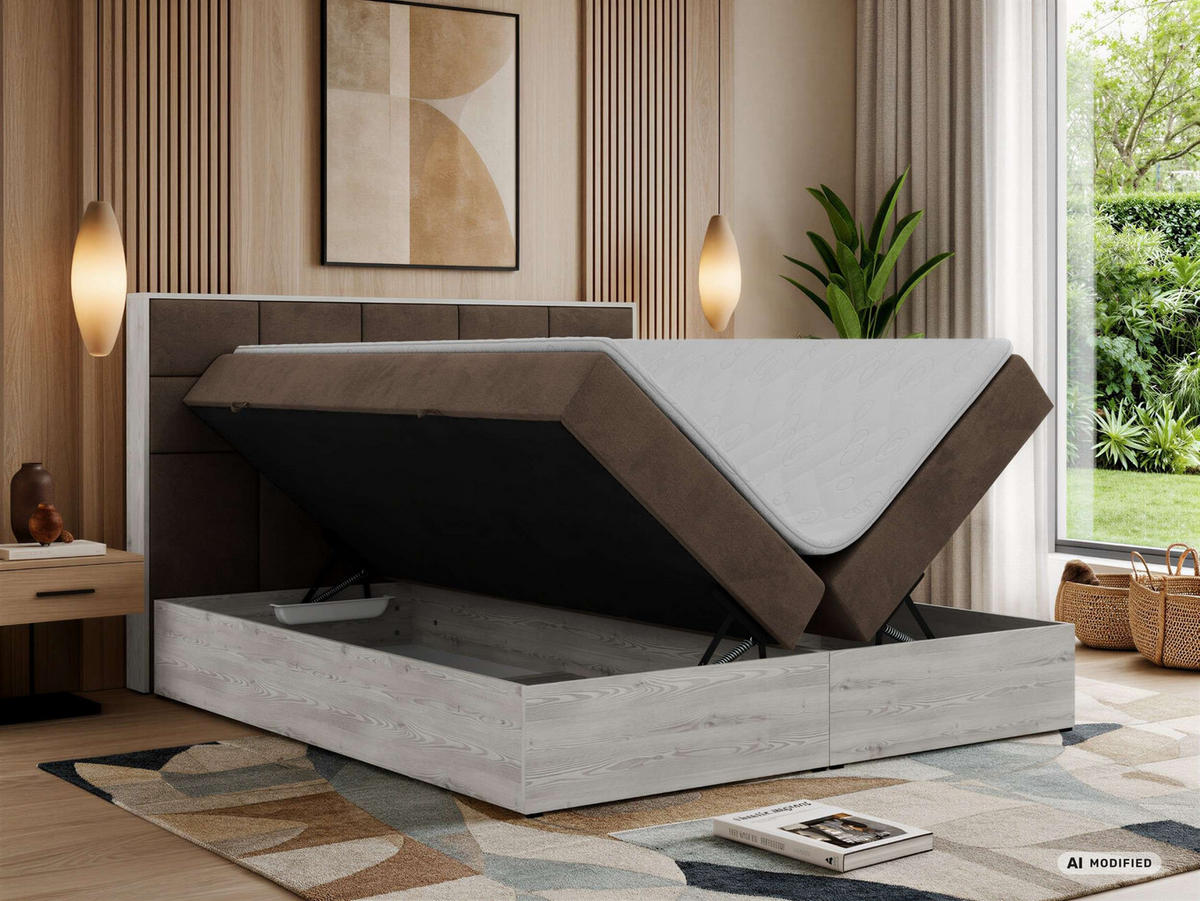 BOXSPRINGOVÁ POSTEĽ ALNOR 200/200 Hnedá Samet - Topper Visco - H3 (stredne tvrdý) - hnedá/čierna, textil/plast (200/200cm) - MKS