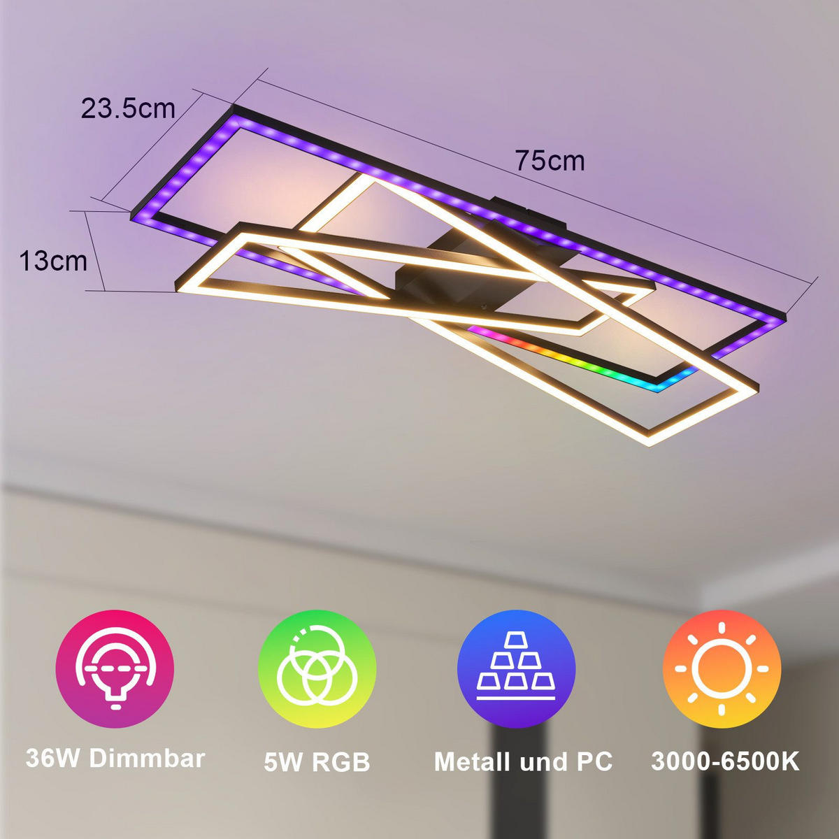 LED-DECKENLEUCHTE Maggio 23.5/75/13.5cm - Schwarz, Metall (75/23.5/13.5cm) - Nettlife
