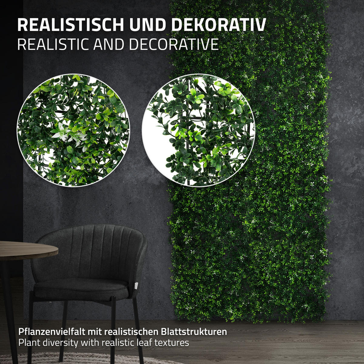 UMĚLÉ rostliny, nástěnný panel, sada 4 ks, Pachysandra 50x50 cm, zelená, z plastu - zelená barva, plast (50/50/8cm) - ECD-Germany