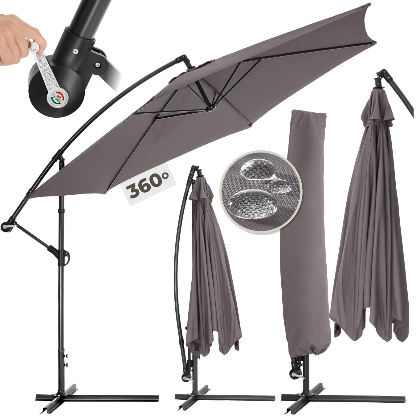 SONNENSCHIRM Ciccio,inklusive Schutzhülle,grau - Grau, Textil (350/350cm) - tectake