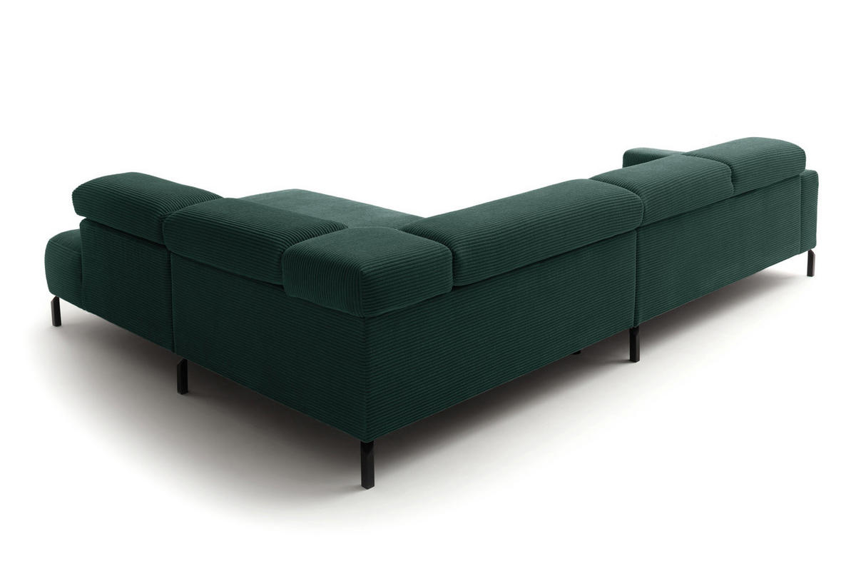 ECKSOFA MIT MOTORISCHEM SITZVORZUG DELIA Smaragdgrün Cord - Smaragdgrün/Schwarz, Textil/Metall (312/219cm) - KAWOLA