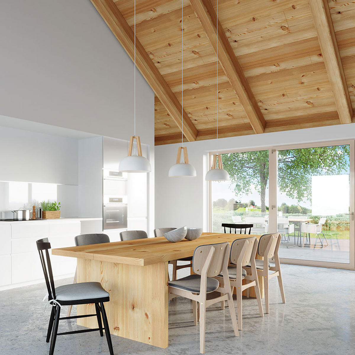 HÄNGELEUCHTE Stahl Weiß Holz Natur - Weiß, Holz (30/30/80cm)