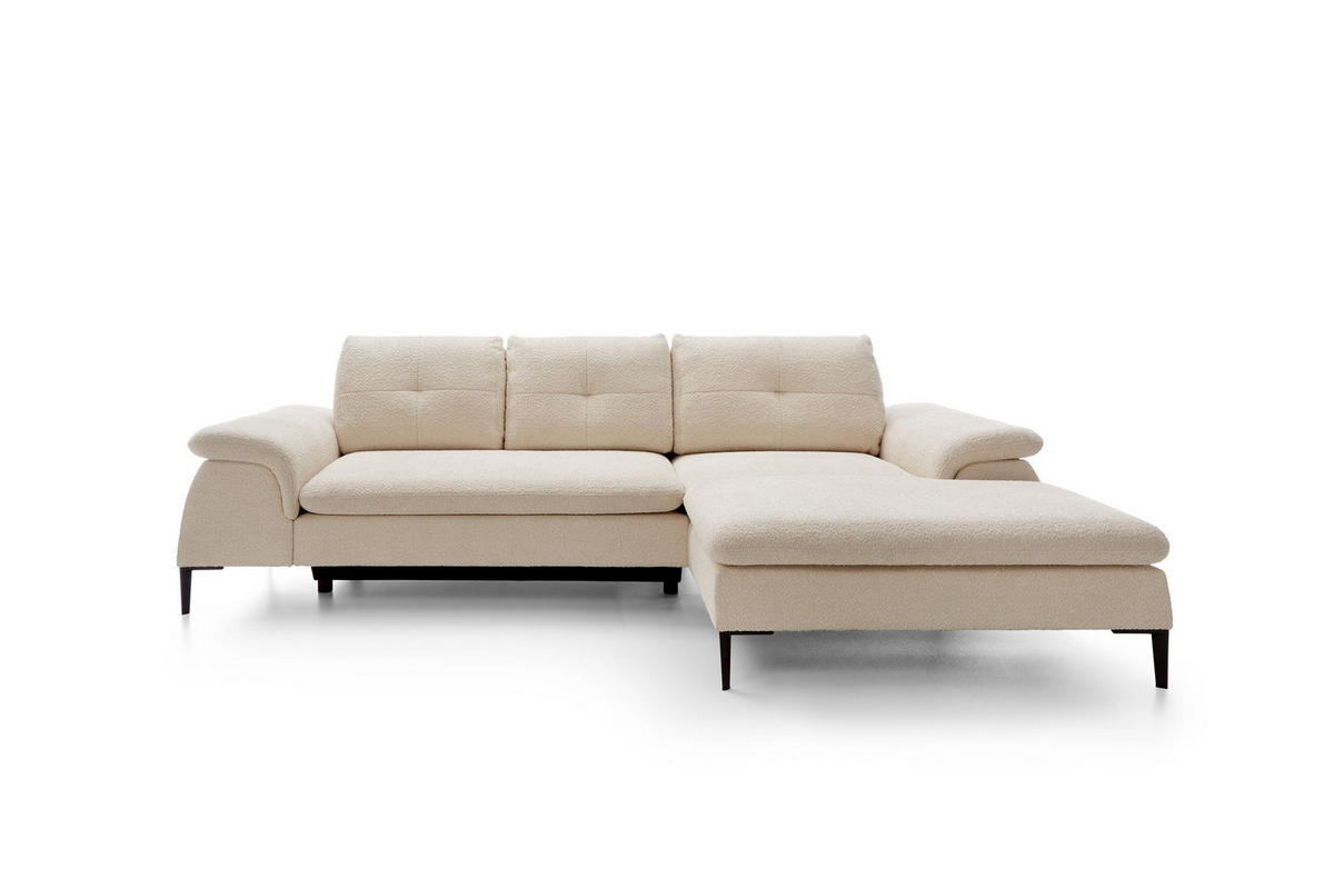 ECKSOFA BREZZA Beige Plüsch-Stoff mit Schlaffunktion - Beige, Holz (268/172cm) - MASSENO