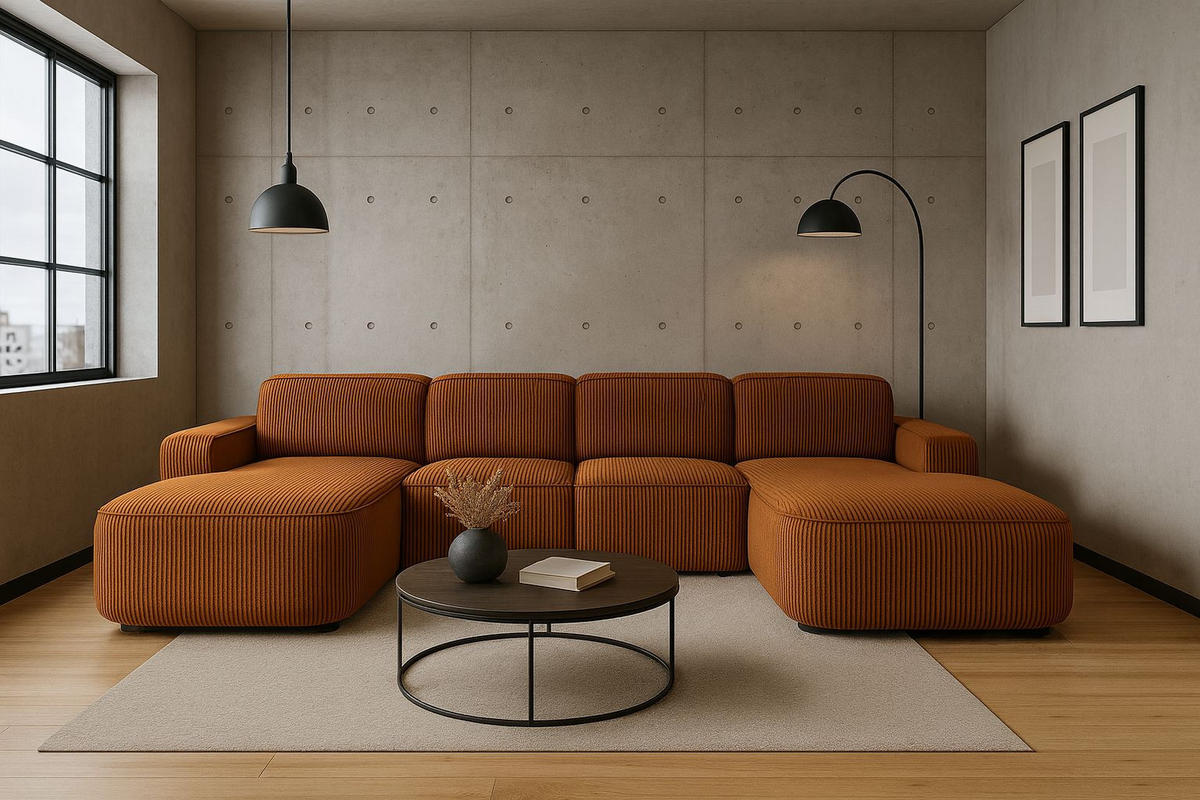 ECKSOFA Cursal Round U-Form, Stoff Poso, Kupfer - Orange, Holz (364/166cm) - Kaiser Möbel