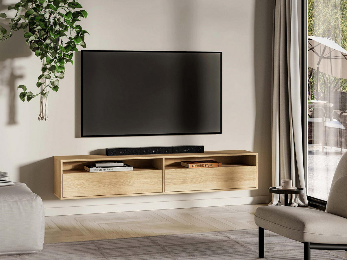 TV-STOLEK Heggers s výklenky Dub mavelie 180 cm - béžová, kompozitní dřevo (180/33/33cm) - Selsey