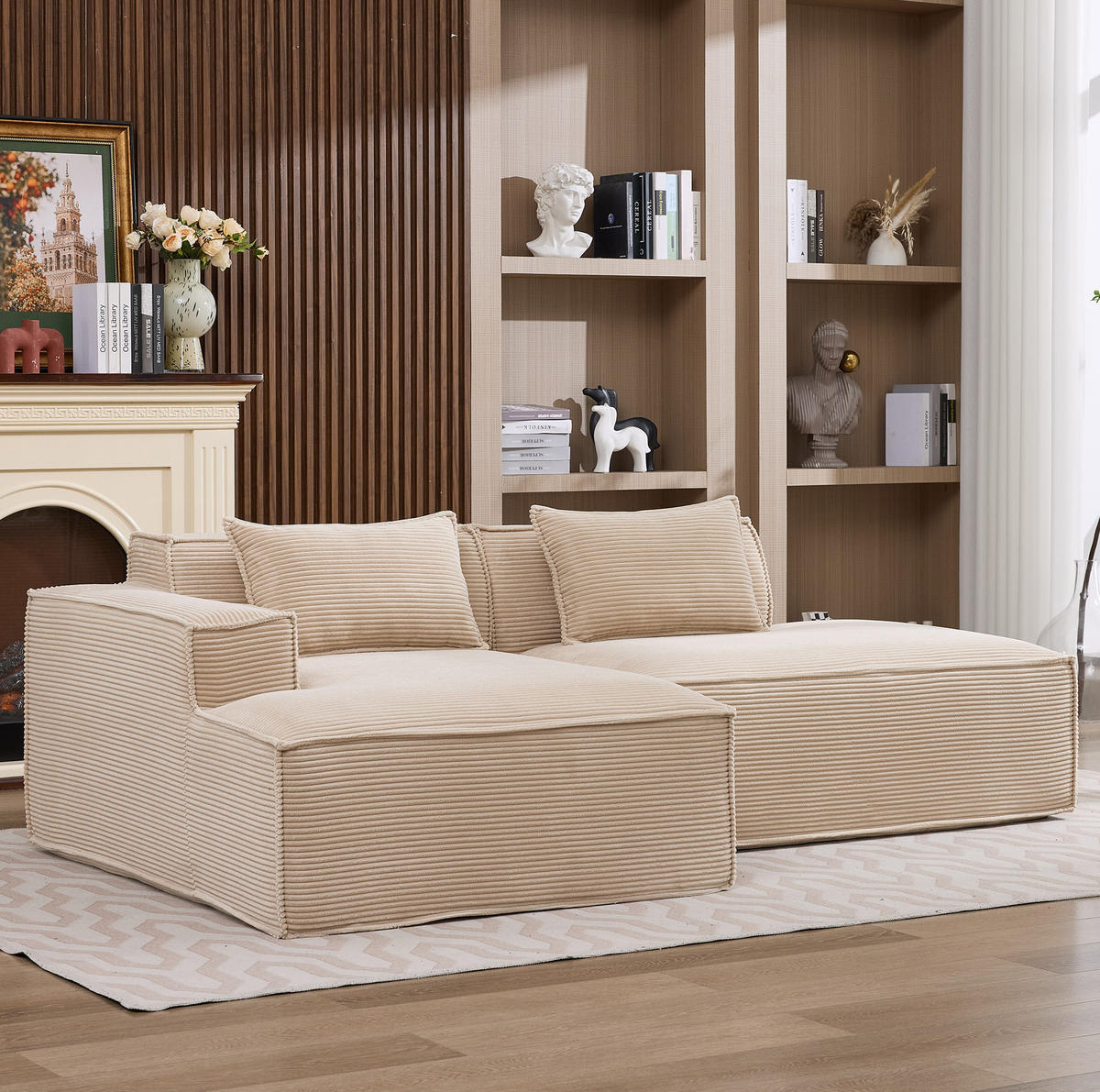 3-SITZER-SOFA aus Polyester 235 cm Khaki mit elastischer Federkern-Polsterung und pflegeleichtem Bezug - Beige, Textil (235/70/129cm) - Modfu