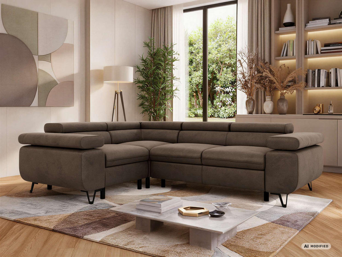 ECKSOFA ORSO L Braun Velvet - Links Seite - Schwarz/Braun, Textil/Metall (197/268cm) - MKS