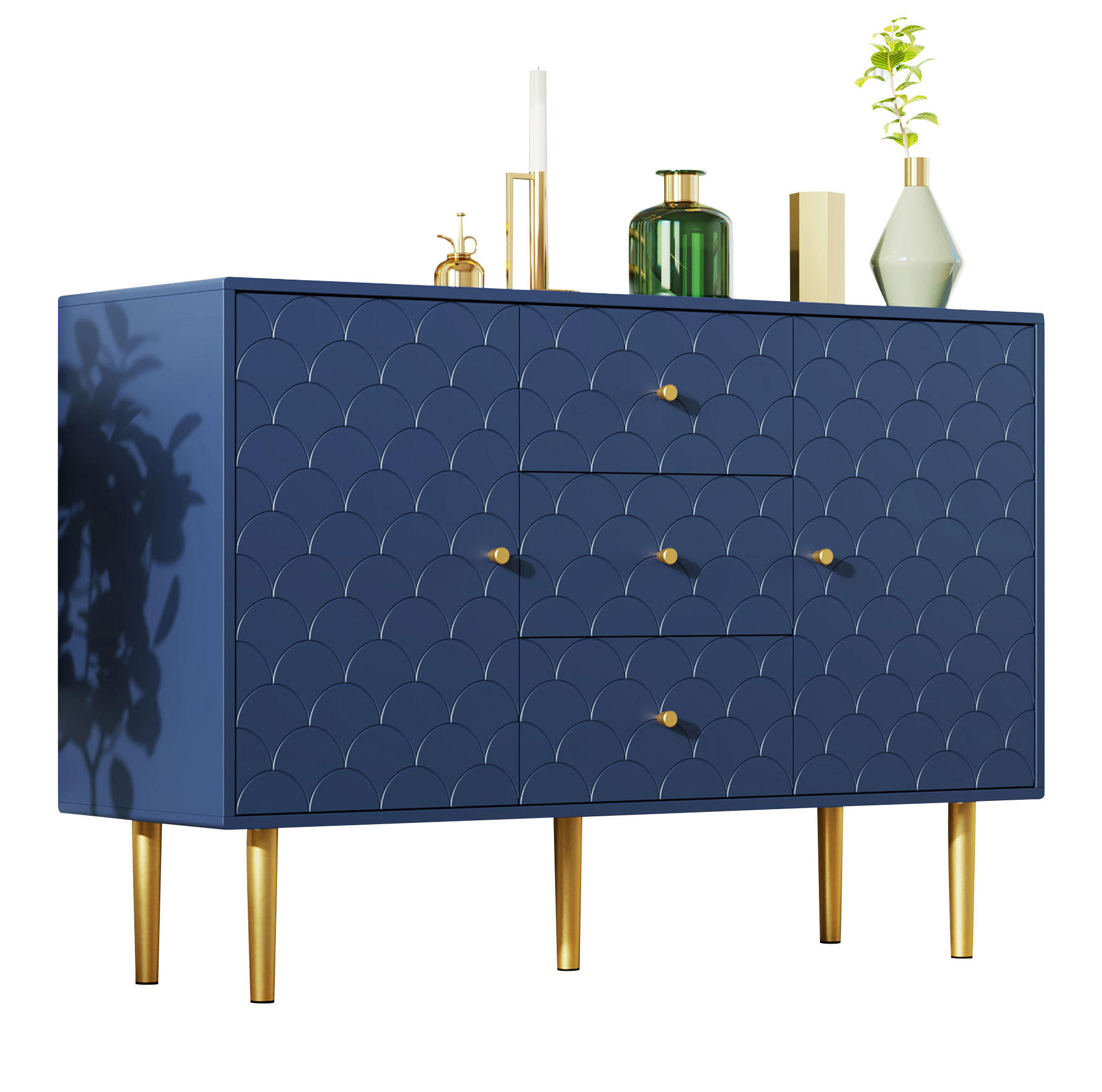 KOMMODE aus Holz und Metall 120x40x83 cm Marineblau mit 2 Türen, 3 Schubladen und verstellbarem Einlegeboden - Dunkelblau, Metall (120/83/40cm) - Modfu