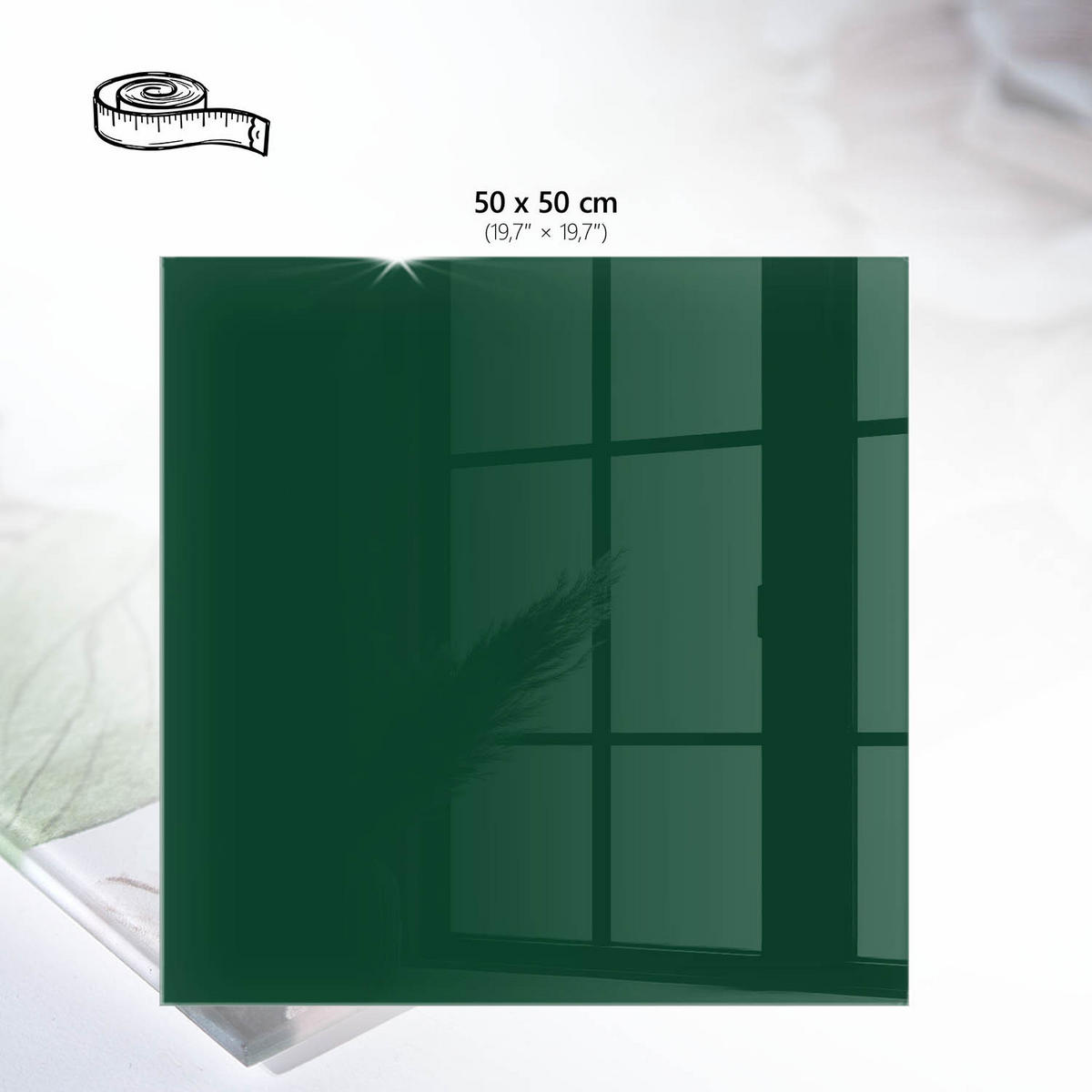 TISCHPLATTE 50x50 cm – Flaschengrün - Türkis, Glas (50/50/0.4cm) - Wallfluent
