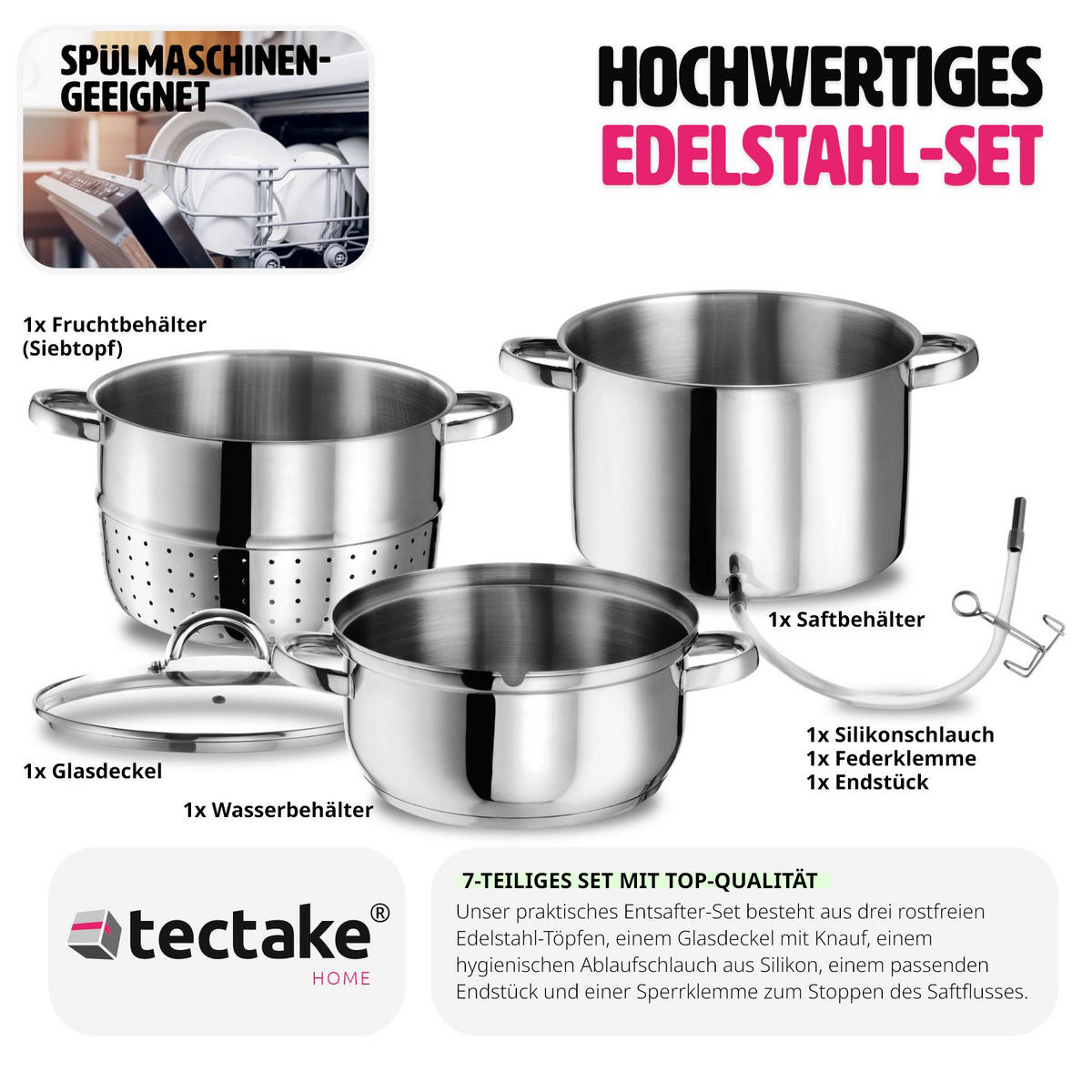 DAMPFENTSAFTER ,Ø 26 cm,silber - Silberfarben, Metall (26/41/26cm) - tectake