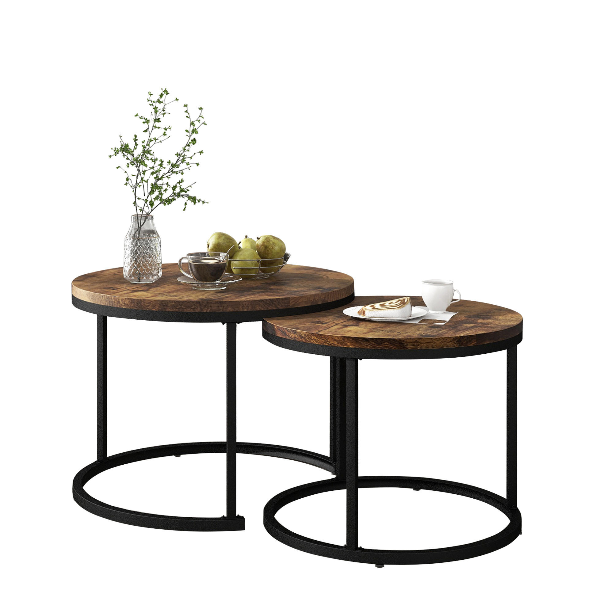 COUCHTISCH-SET 2-teilig, verschachtelbar, MDF Holzoptik mit Metallrahmen, 50/70,5 + 45,5/44 cm,Braun - Braun, Holzwerkstoff (50/50/70.5cm) - Redom