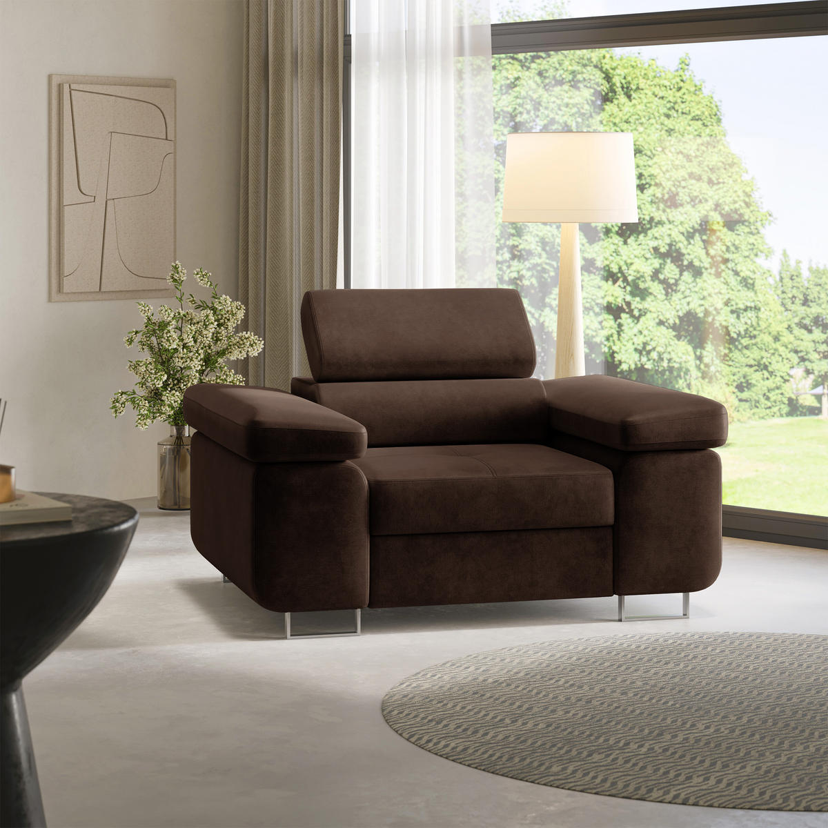 SESSEL CALVO Polstersessel Loungesessel ergonomisch, Braun - Braun, Holz/Metall (133/87/98cm) - MASSENO