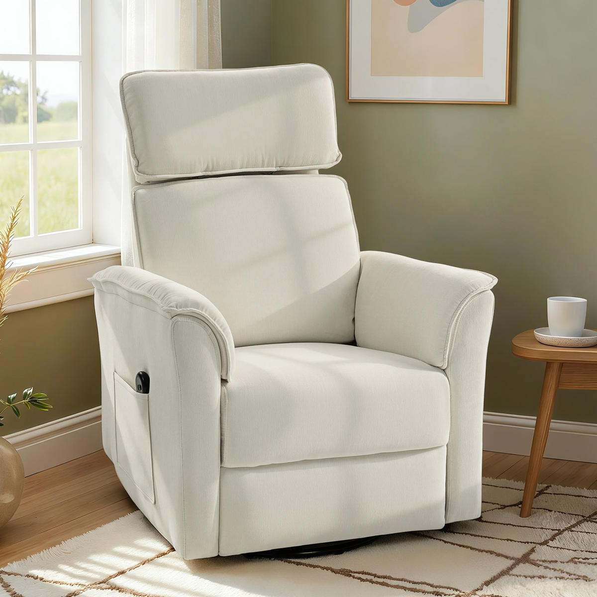 RELAXSESSEL Elektrisch mit Liegefunktion, Verstellbare Rückenlehne, Kopfstütze - Creme, Holzwerkstoff/Textil (78/105/91cm) - HOMCOM