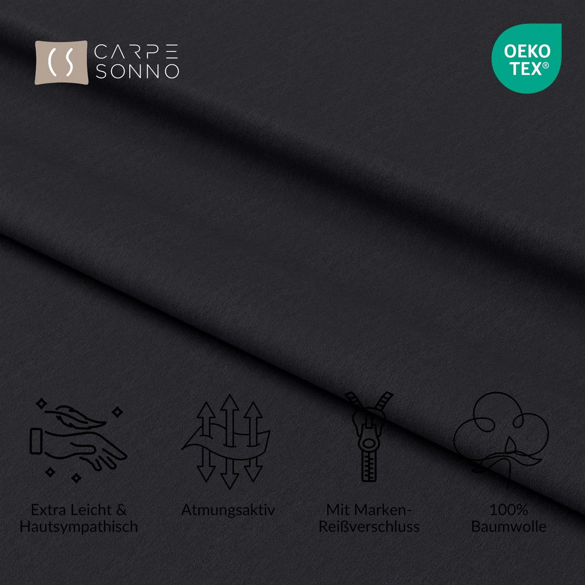 BETTWÄSCHE 155x220 Renforce Bettbezug aus 100% Baumwolle - Schwarz einfarbig - Schwarz, Textil (155/220cm) - Carpe Sonno