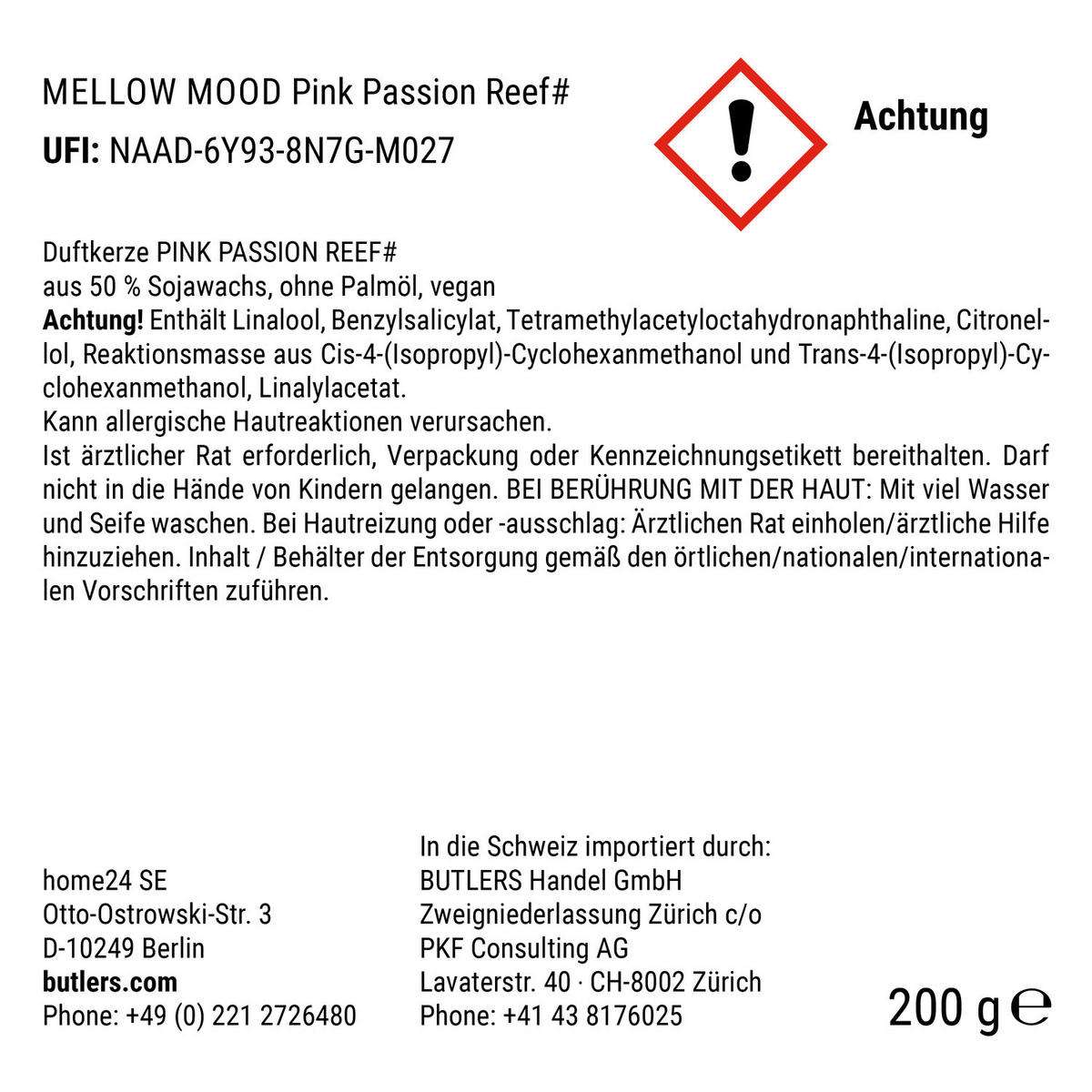 DUFTKERZE Mellow Mood Pink Pation Reef - Hellrot, Paraffin (6cm) - Butlers