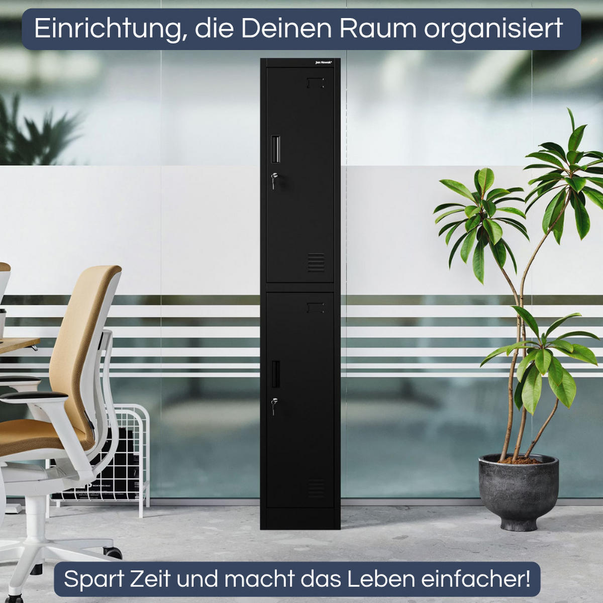 UMKLEIDESCHRANK Spind IGOR 2 Abteile 185x31,7x45cm Schwarz - Schwarz, Metall (31.7/185/45cm) - Jan Nowak
