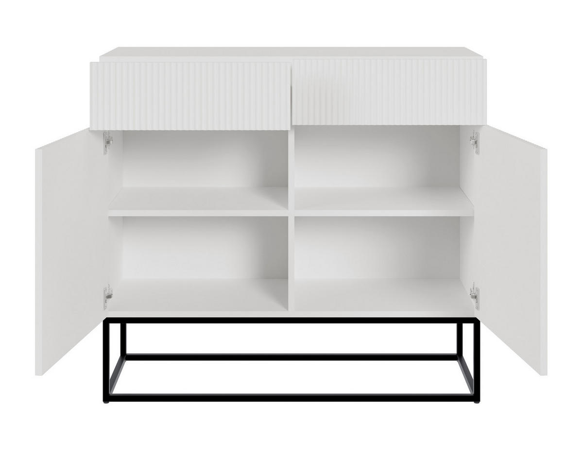 KOMMODE Veldio Weiß mit schwarzen Beinen 100 cm - Schwarz/Weiß, Holzwerkstoff/Metall (100/90/38cm) - Selsey
