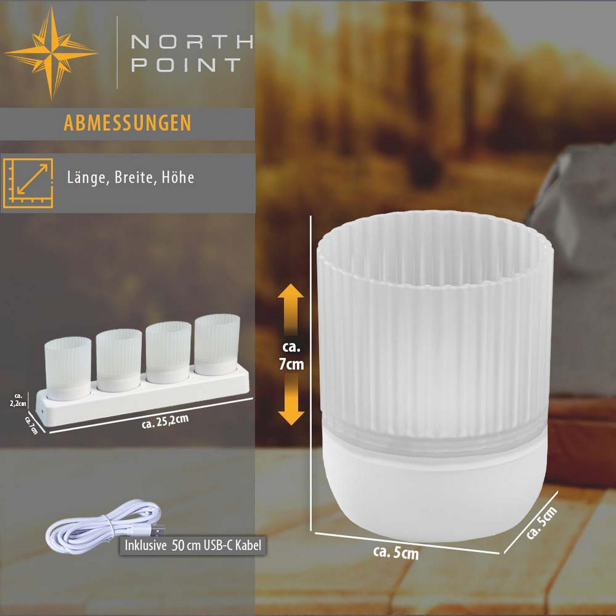 LED-AKKU-LOUNGE-LIGHTS - kabellos mit Touchsensor für Innen und Außen, RGBW Flackereffekt, 4er-Set - Schwarz, Kunststoff (5/5/7cm) - Northpoint